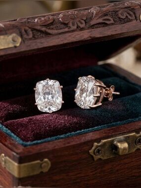 Thomas Laine Lucille Antique Cushion Cut Rose Gold Sterling Silver CZ Earrings